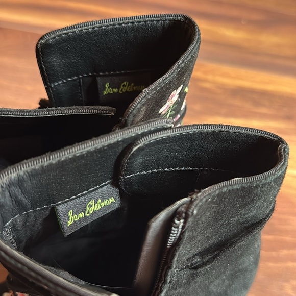 Sam Edelman Black Heeled Suede Boots with Floral Embroidery Size 7 - Picture 8 of 11